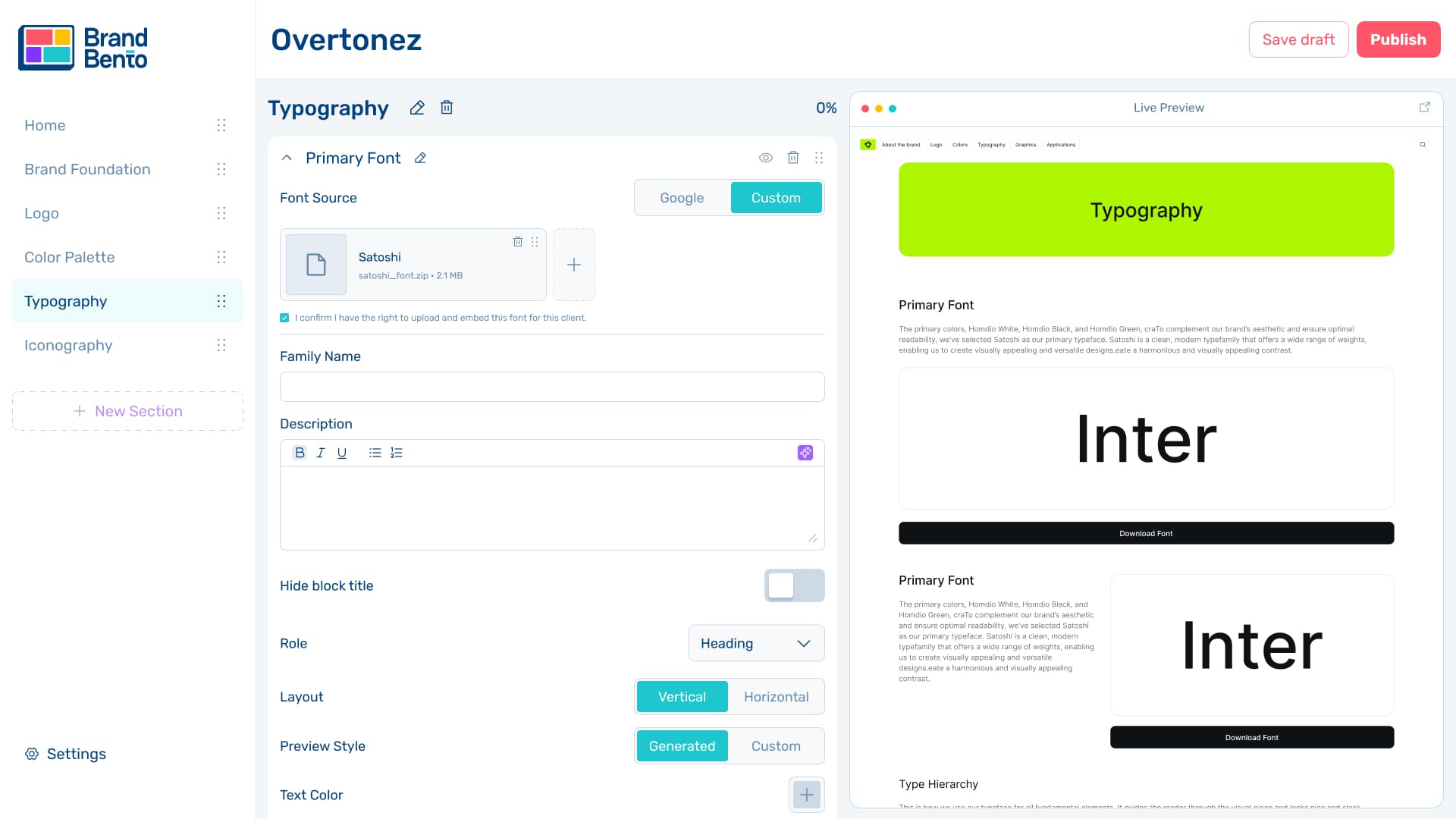 Brand Bento brand guidelines builder app preview