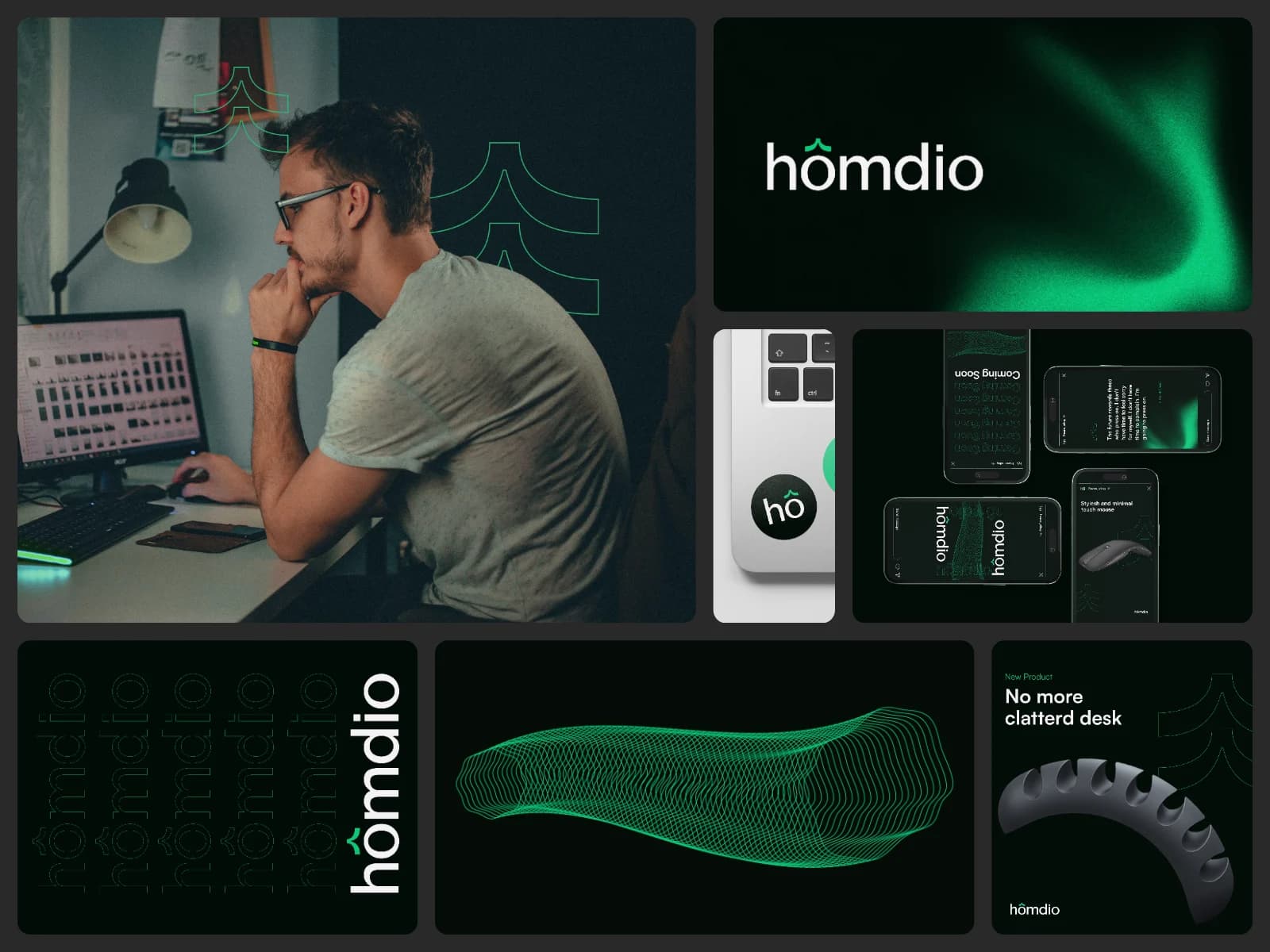 Modern minimal brand identity presented in a bento-style grid
