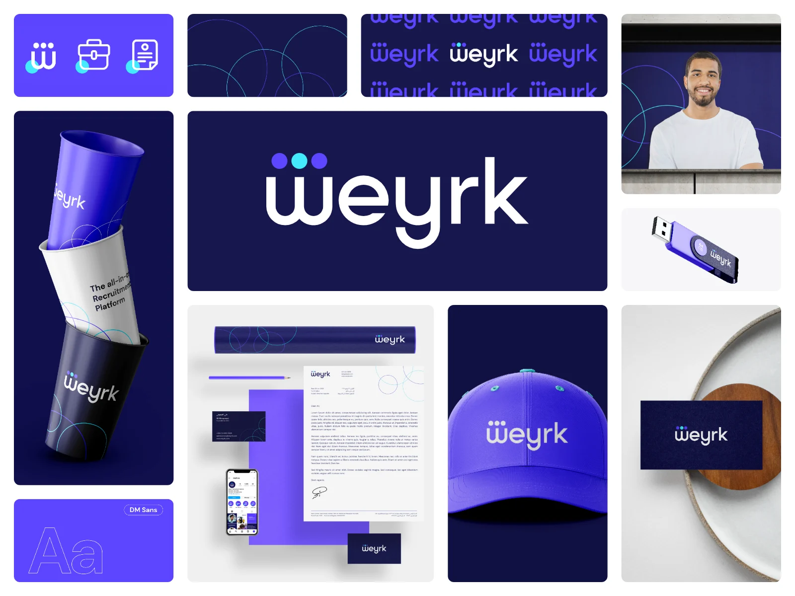 Professional SaaS brand identity presented in a bento-style grid