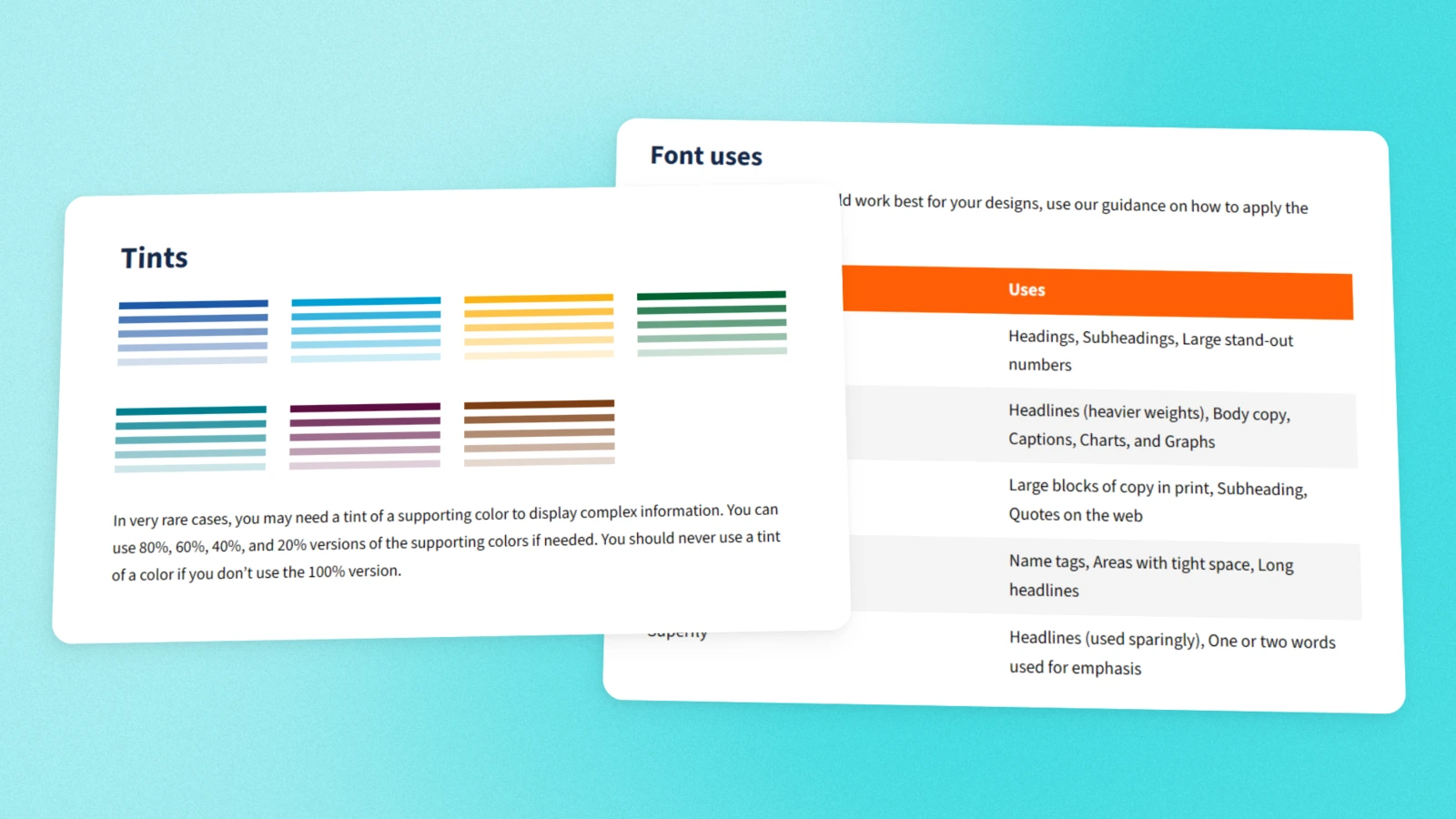 Illionis colors and typography examples showing their rules
