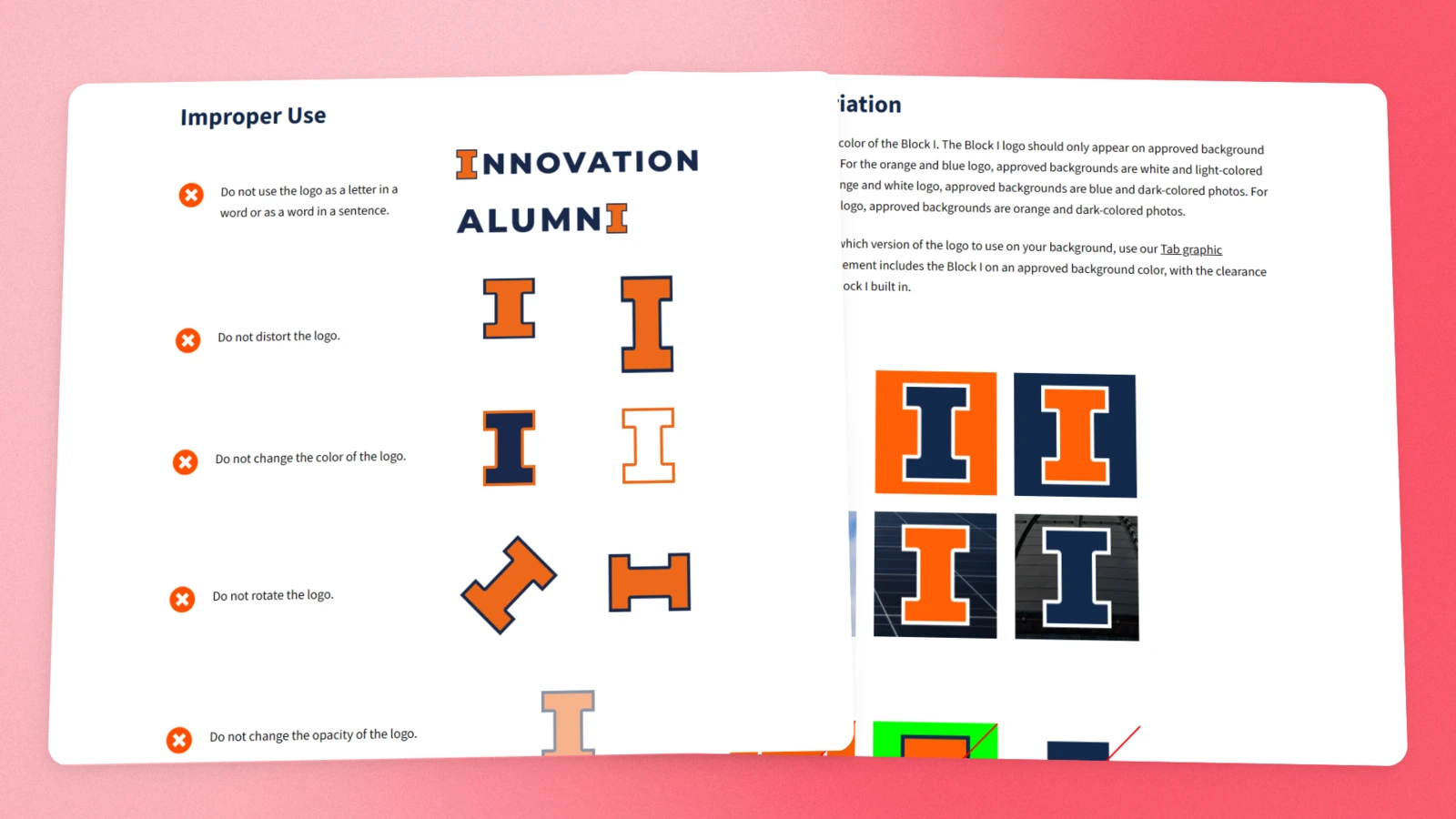 Illinois logo usage example showing different logo variations and wrong use examples