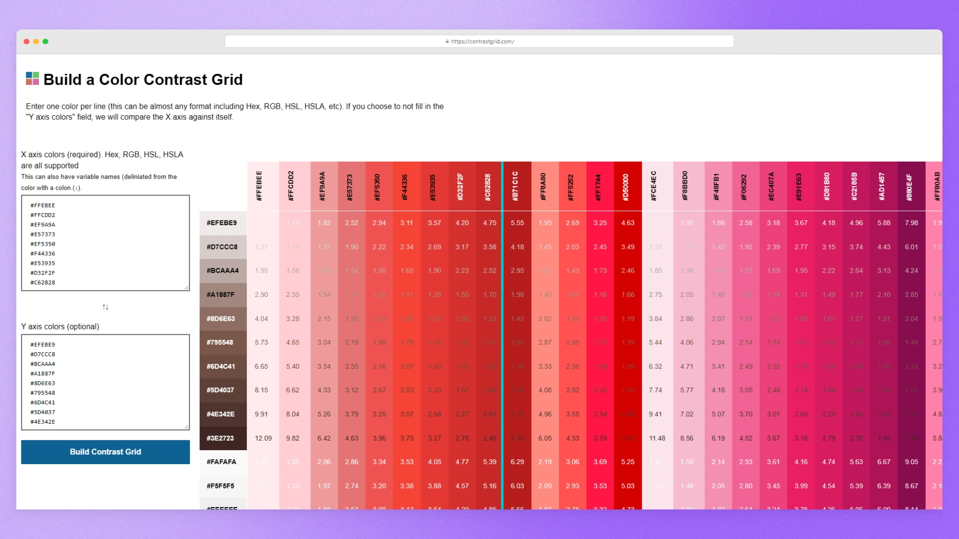 Color contrast grid example